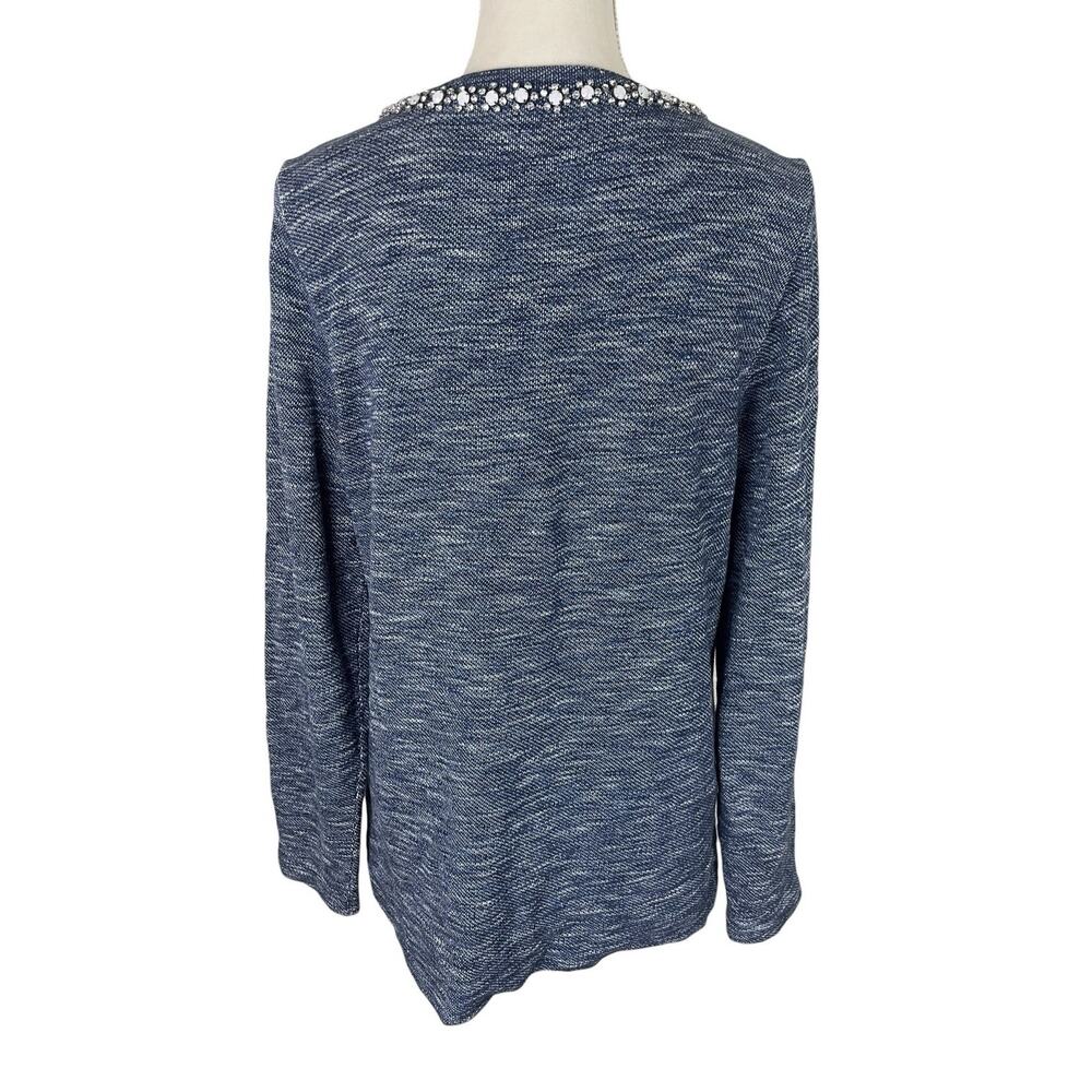 J. Crew Marled Blue Jeweled Rhinestone Neck Knit Pullover Sweater Size Large - Picture 4 of 8
